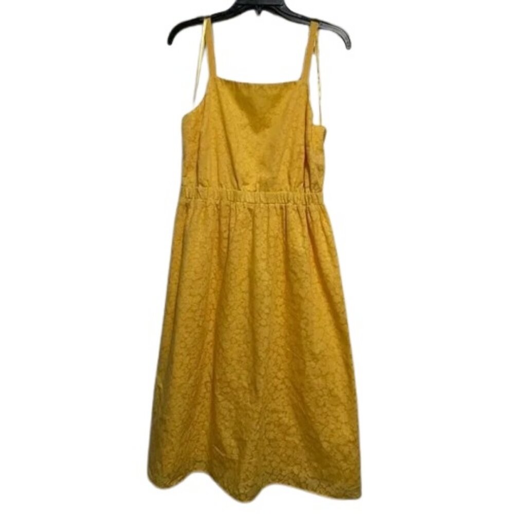 Loft yellow floral print midi pull-on dress size US M